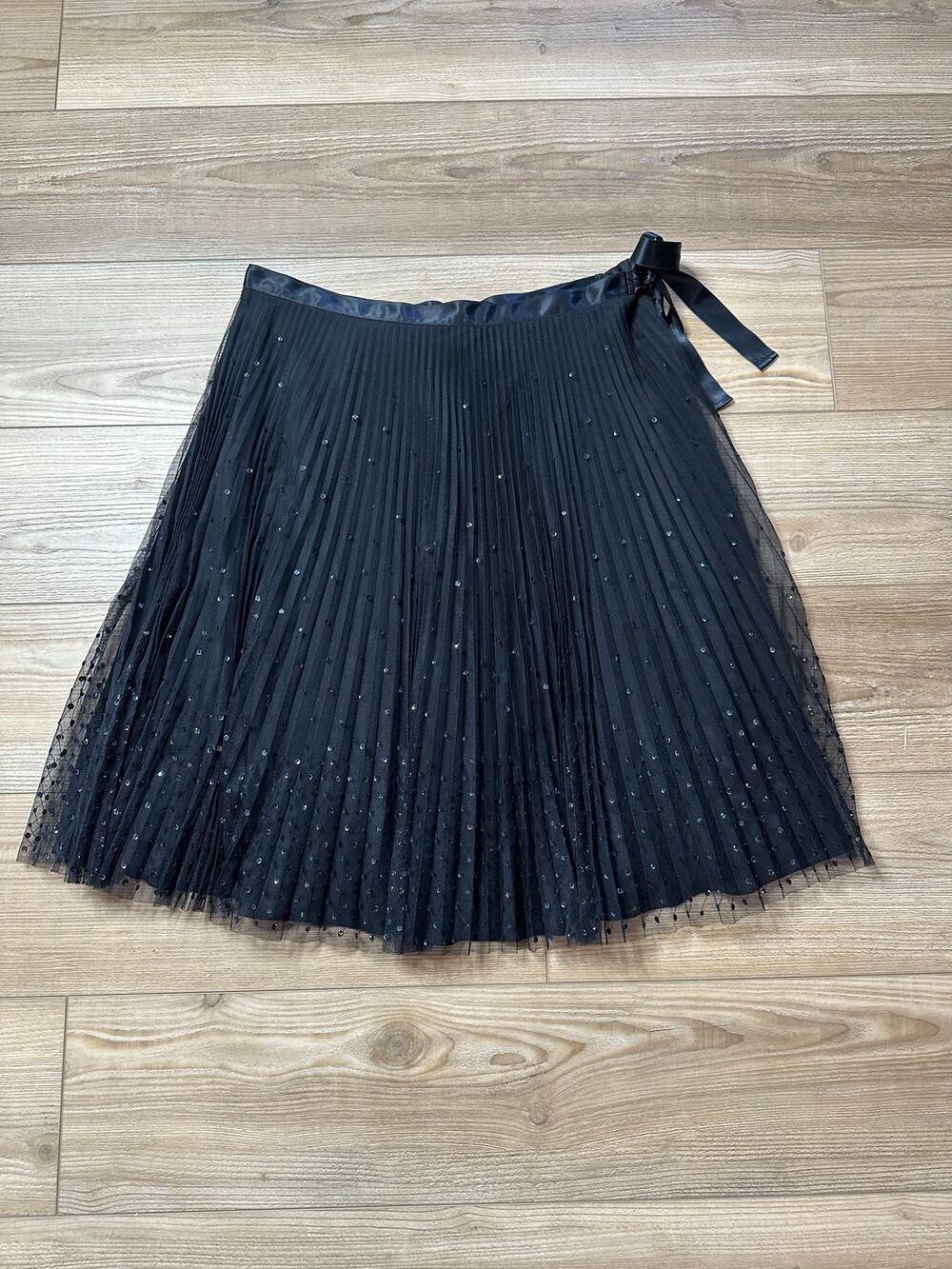 Express Vintage 90s Y2K Sheer Black Sequin Pleated Midi Skirt Size 10